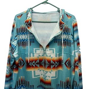 Unisex Size XL Hooded Aztec Design 1/4 Zip Sweatshirt EUC, V507